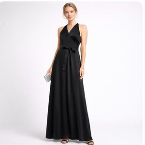 DVF Marisol Black Satin Wrap Maxi Dress NWT Size 4 Elegant Evening
